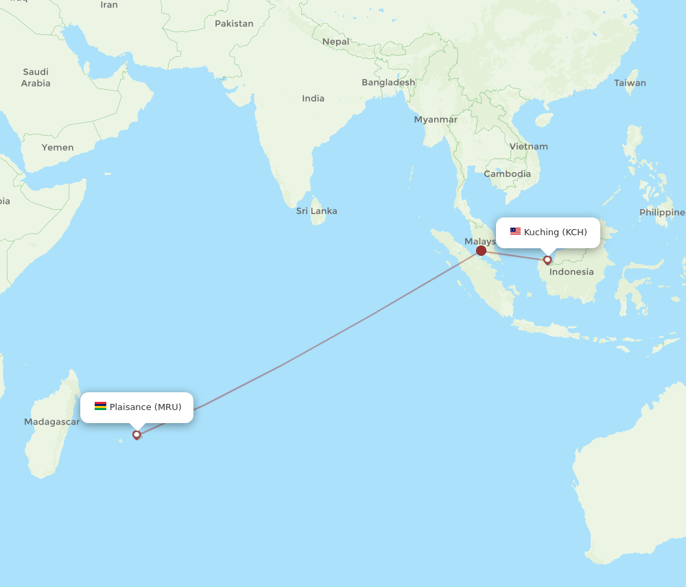 MRU-KCH flight routes