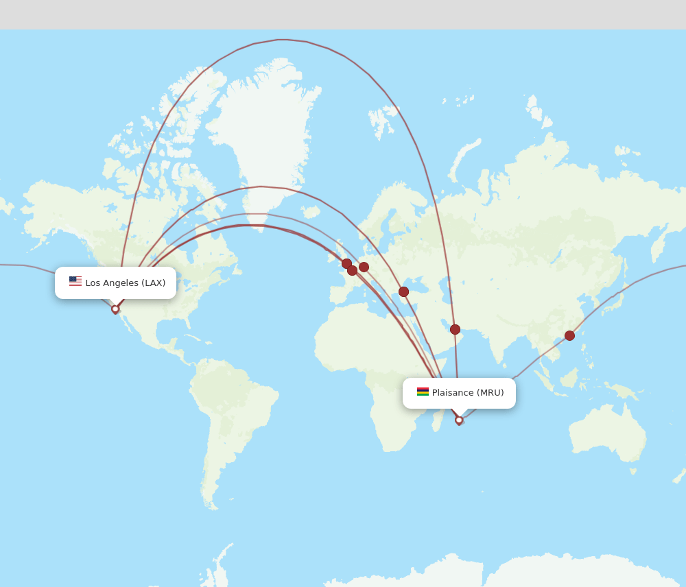 MRU-LAX flight routes