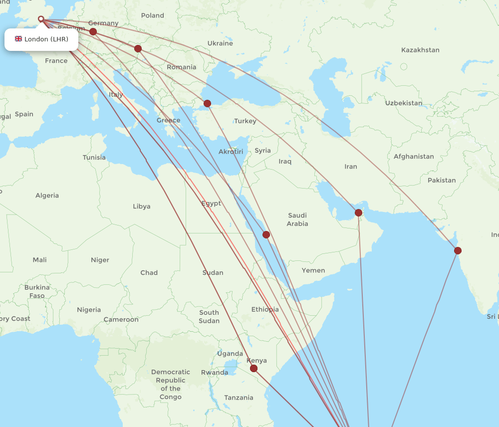 MRU-LHR flight routes
