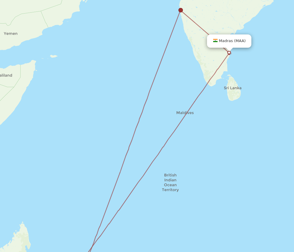 MRU to MAA flights and routes map