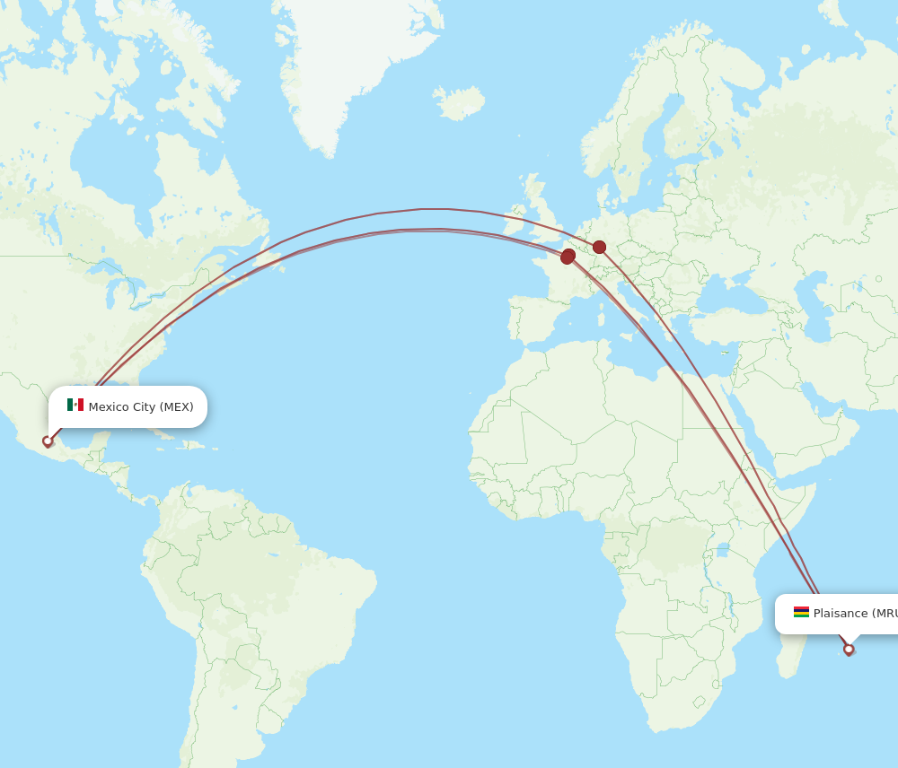 MRU to MEX flights and routes map