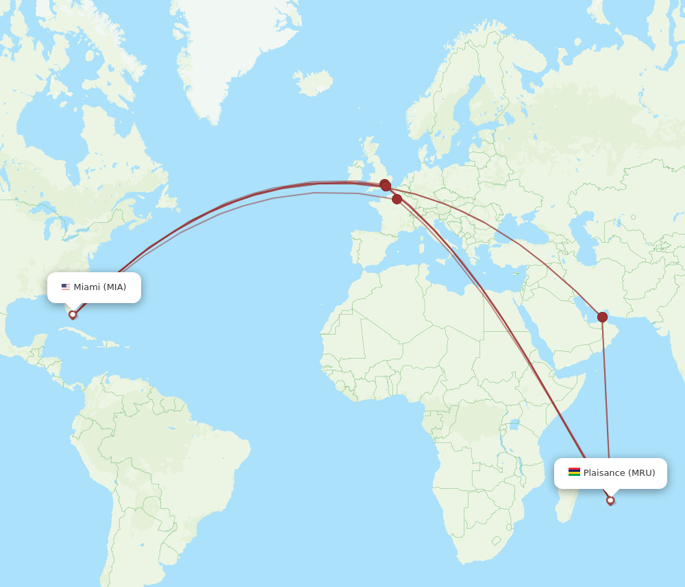 MRU-MIA flight routes