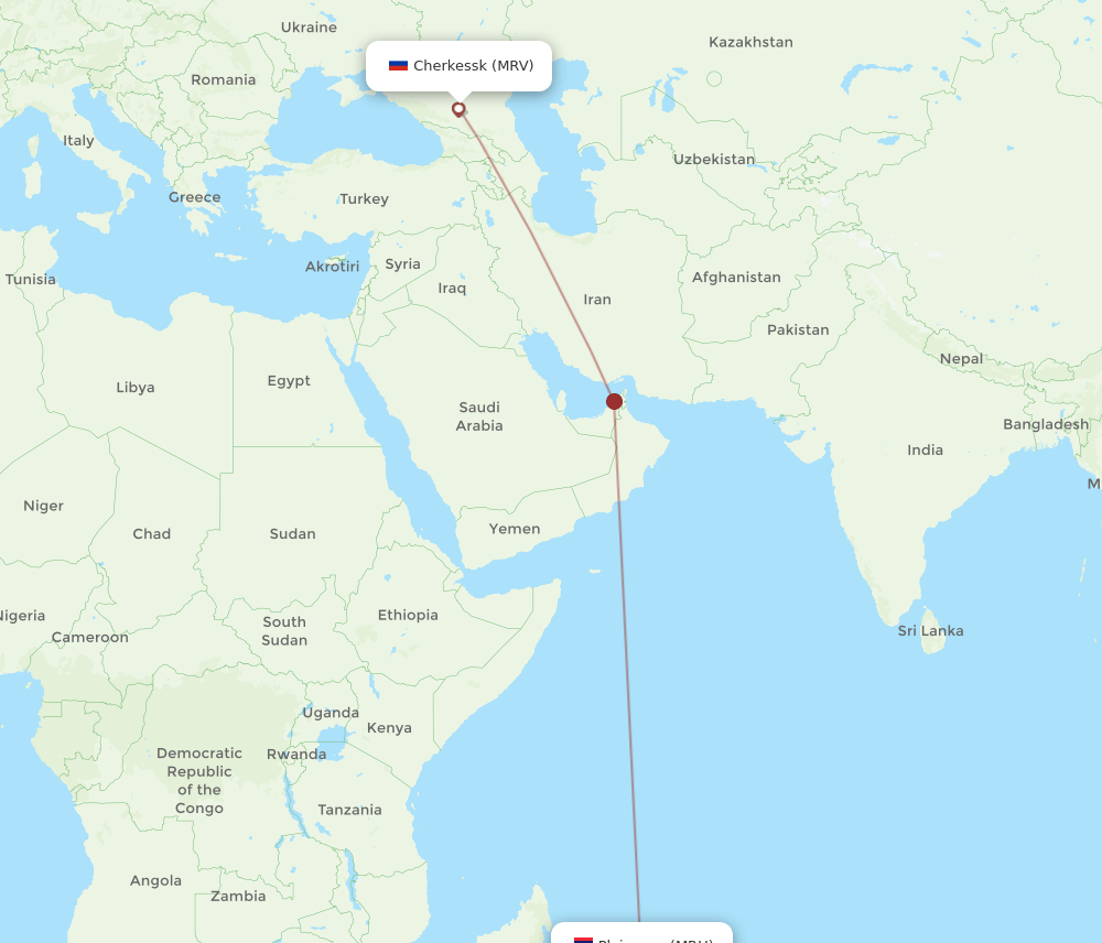 MRV to MRU flights and routes map