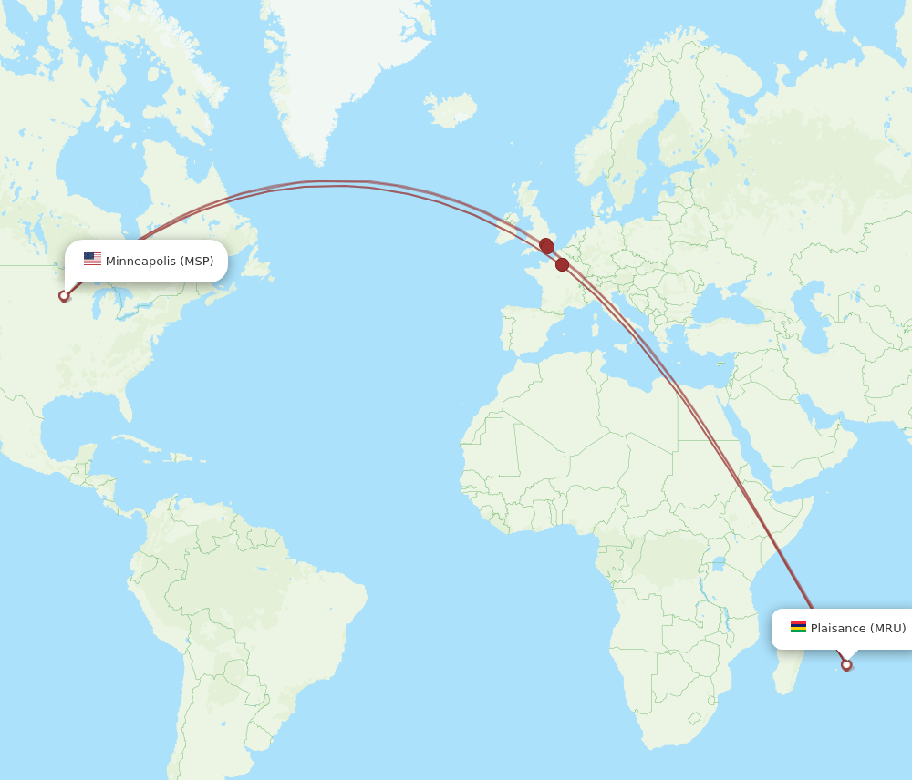 MRU-MSP flight routes
