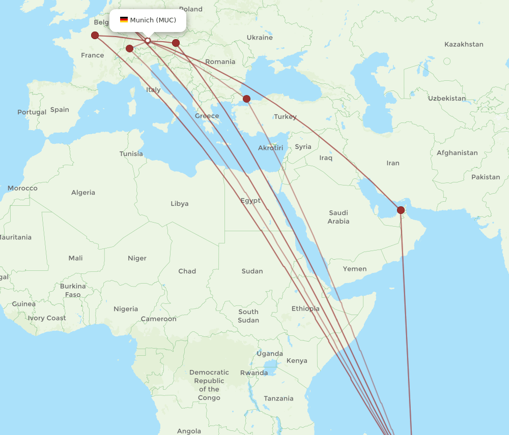 MRU to MUC flights and routes map