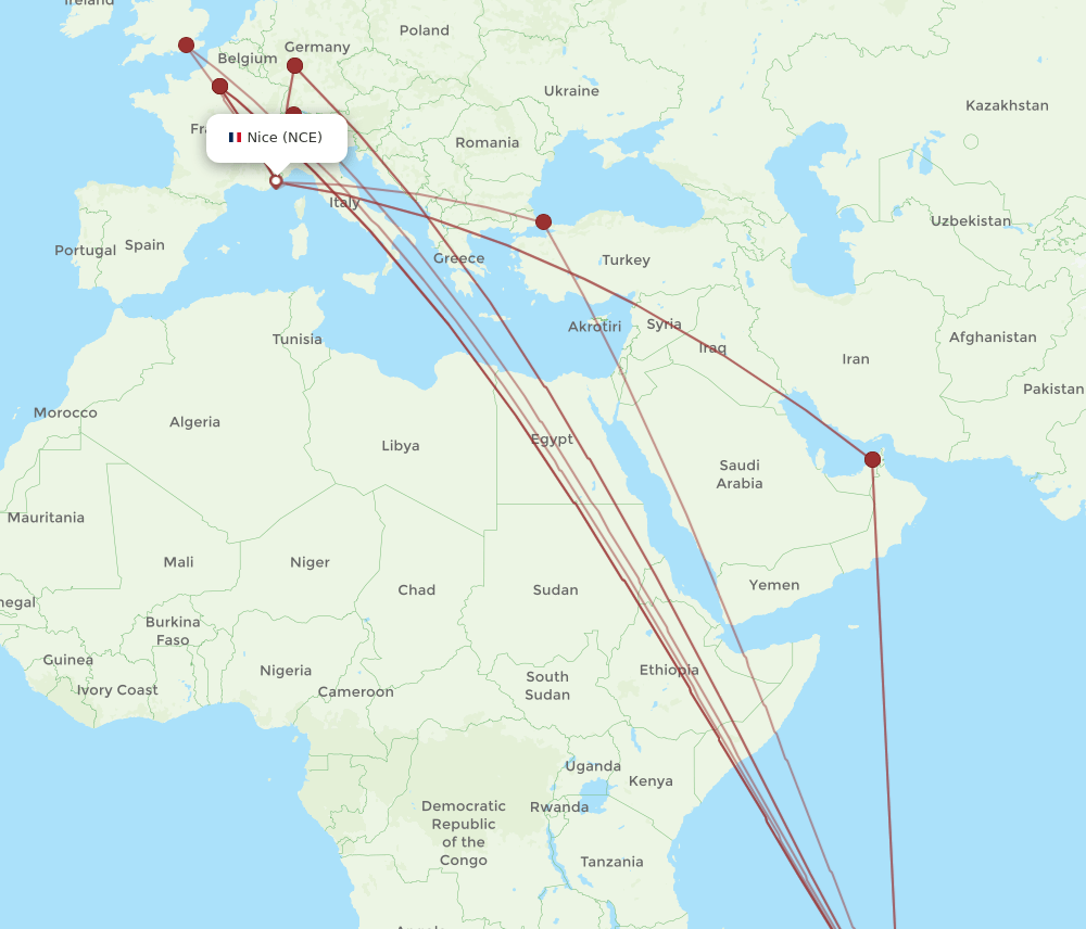MRU-NCE flight routes
