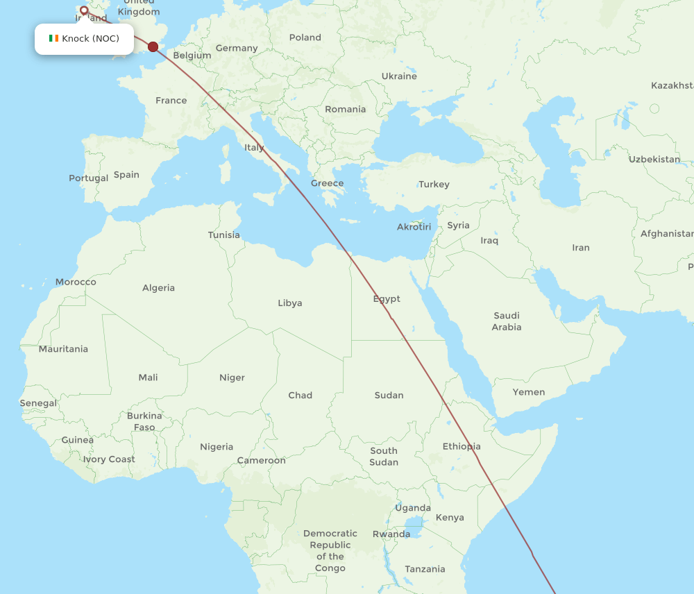 MRU-NOC flight routes