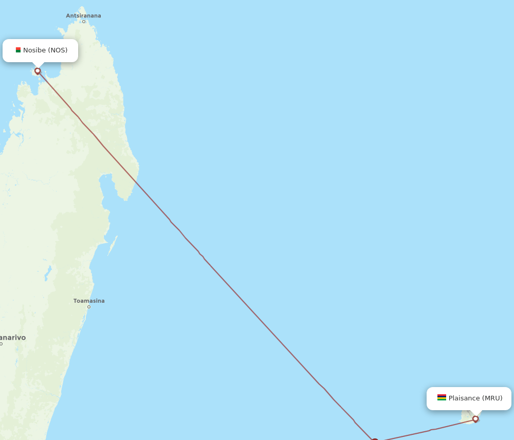 MRU-NOS flight routes