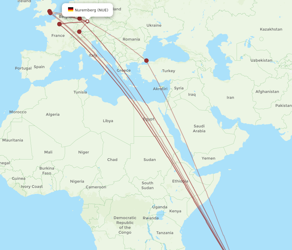 MRU-NUE flight routes