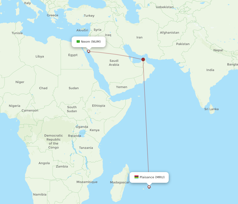 Mauritius - Neom Bay route map and flight paths