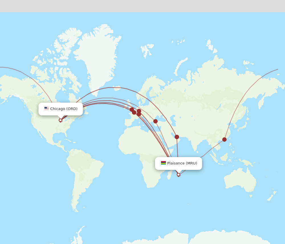 MRU-ORD flight routes