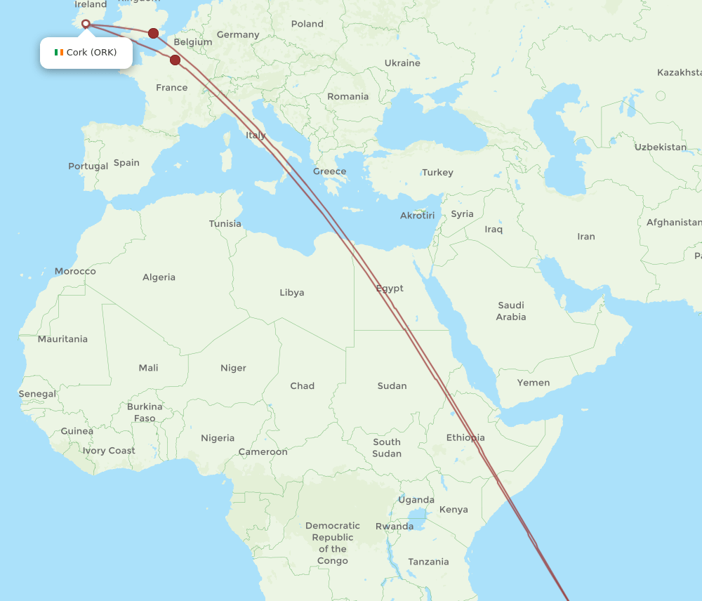 MRU-ORK flight routes