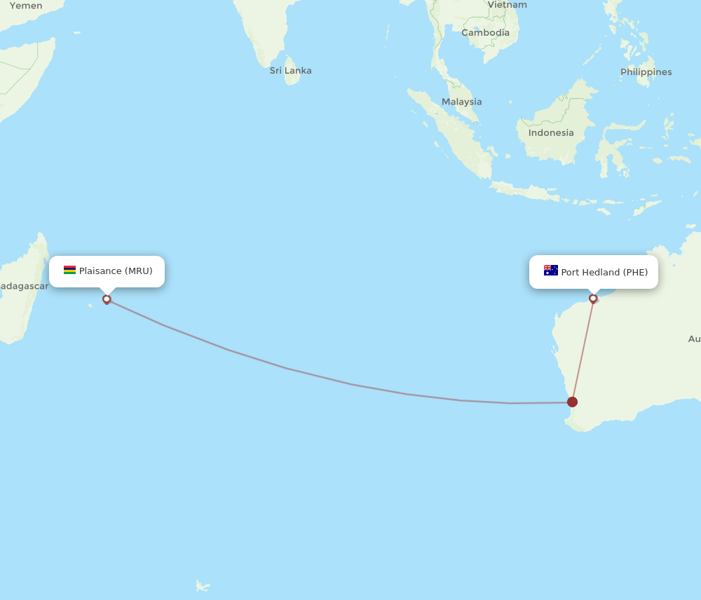 MRU-PHE flight routes