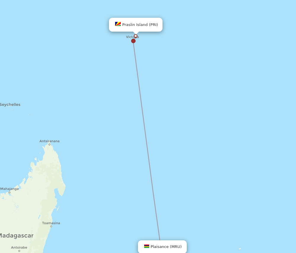 MRU-PRI flight routes