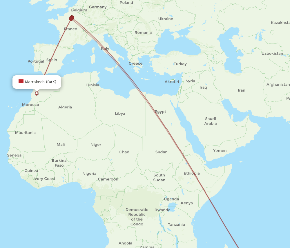 MRU-RAK flight routes