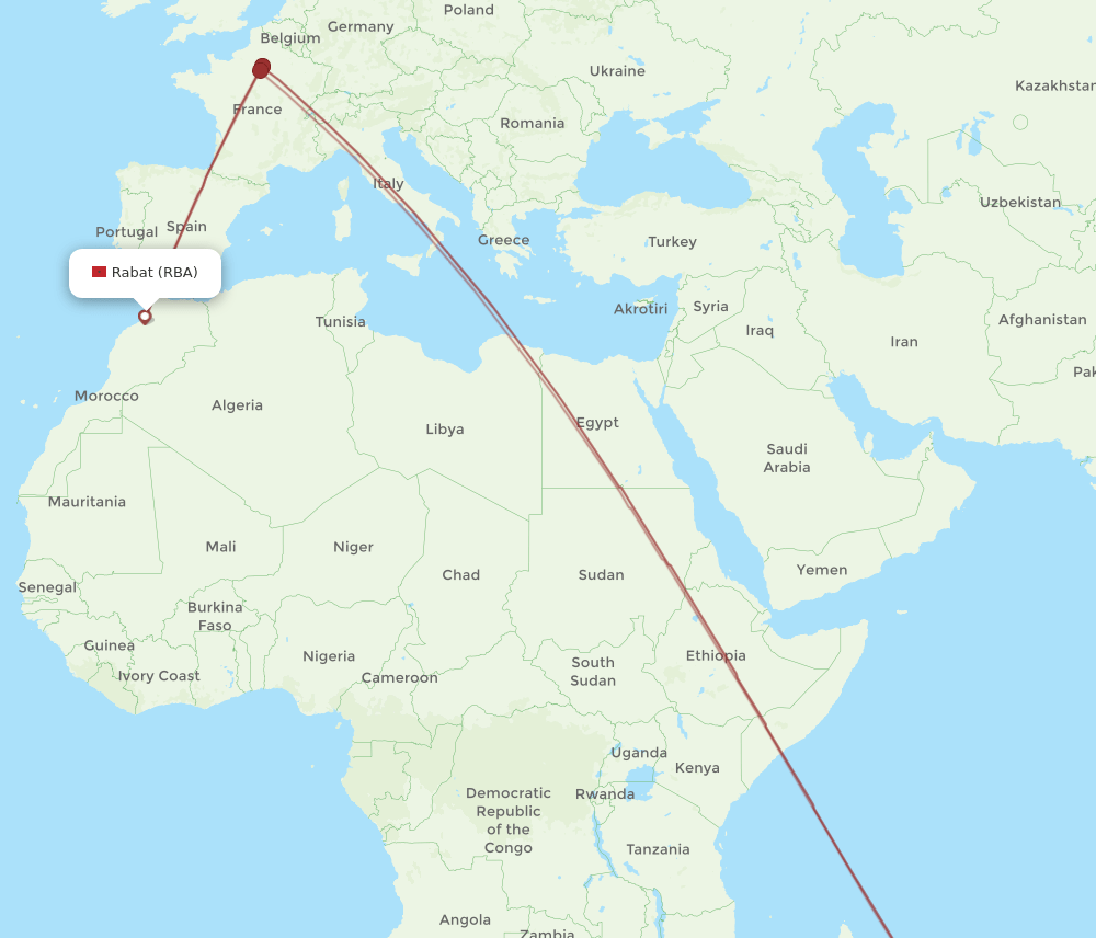 MRU to RBA flights and routes map