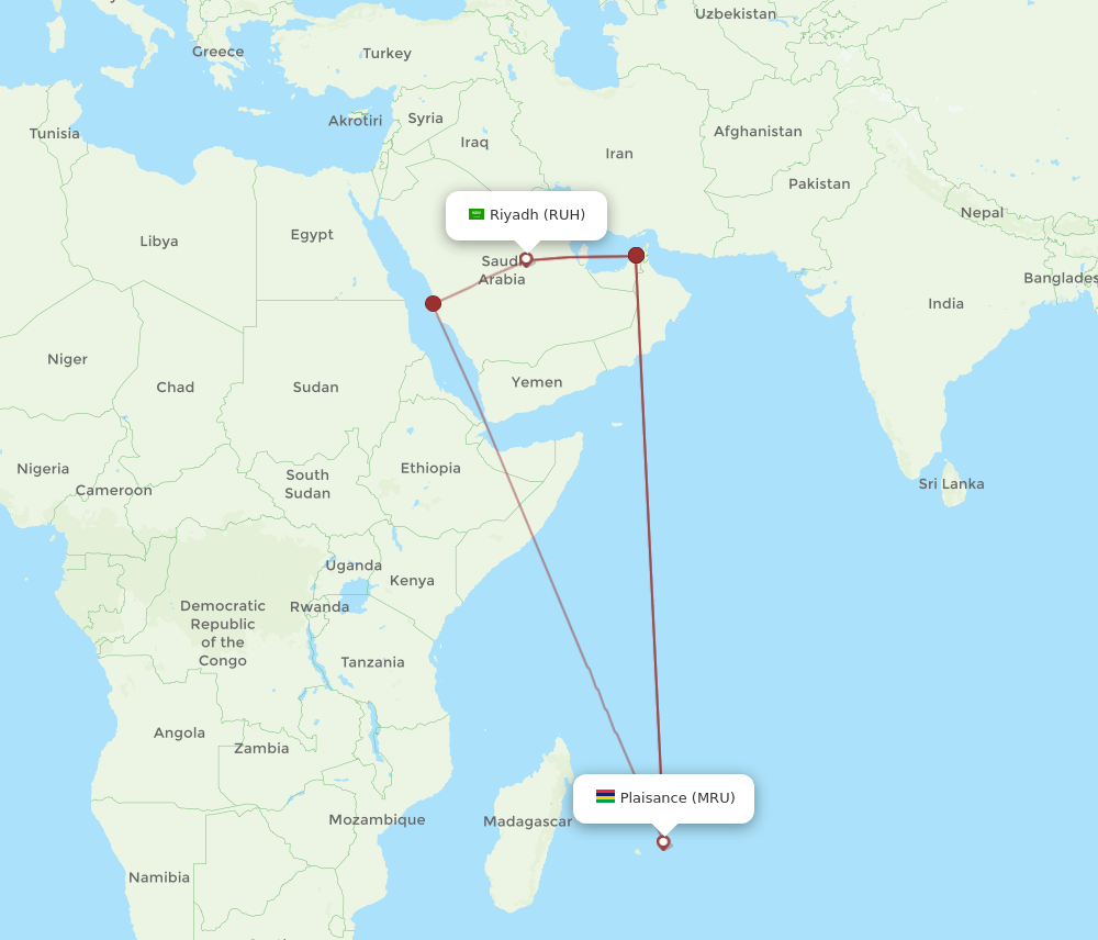 MRU-RUH flight routes