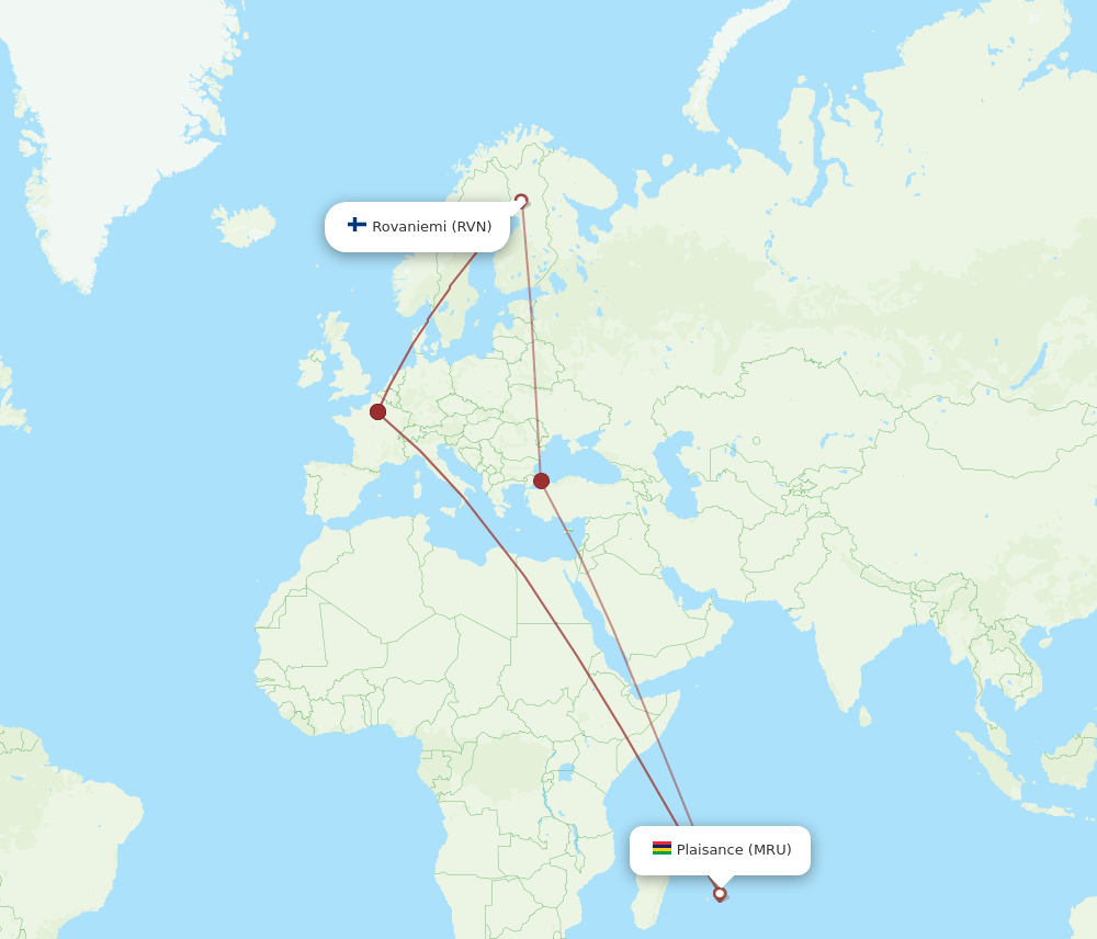 MRU-RVN flight routes
