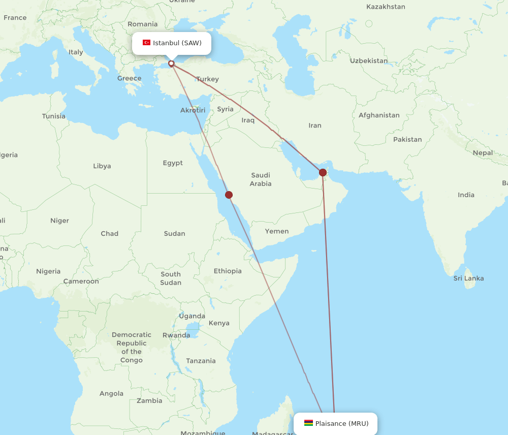 MRU-SAW flight routes