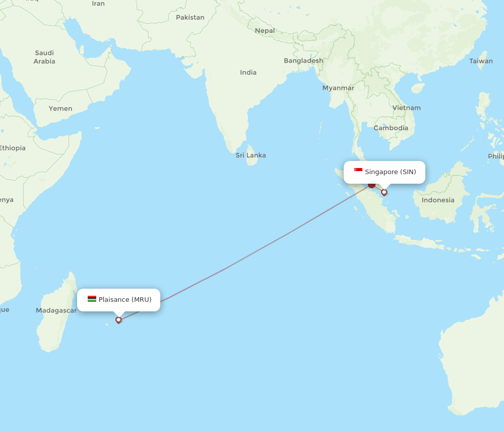 MRU-SIN flight routes