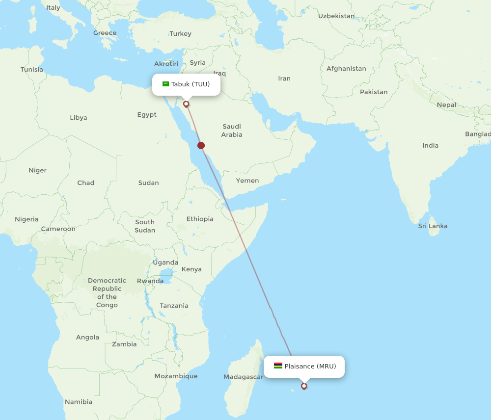 MRU-TUU flight routes