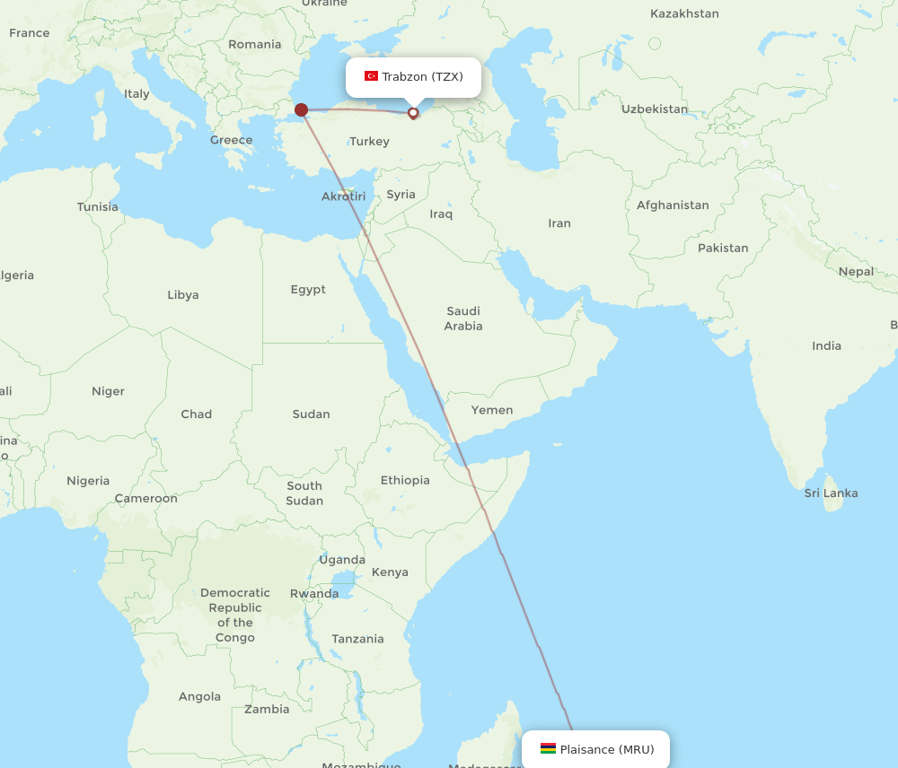 MRU-TZX flight routes