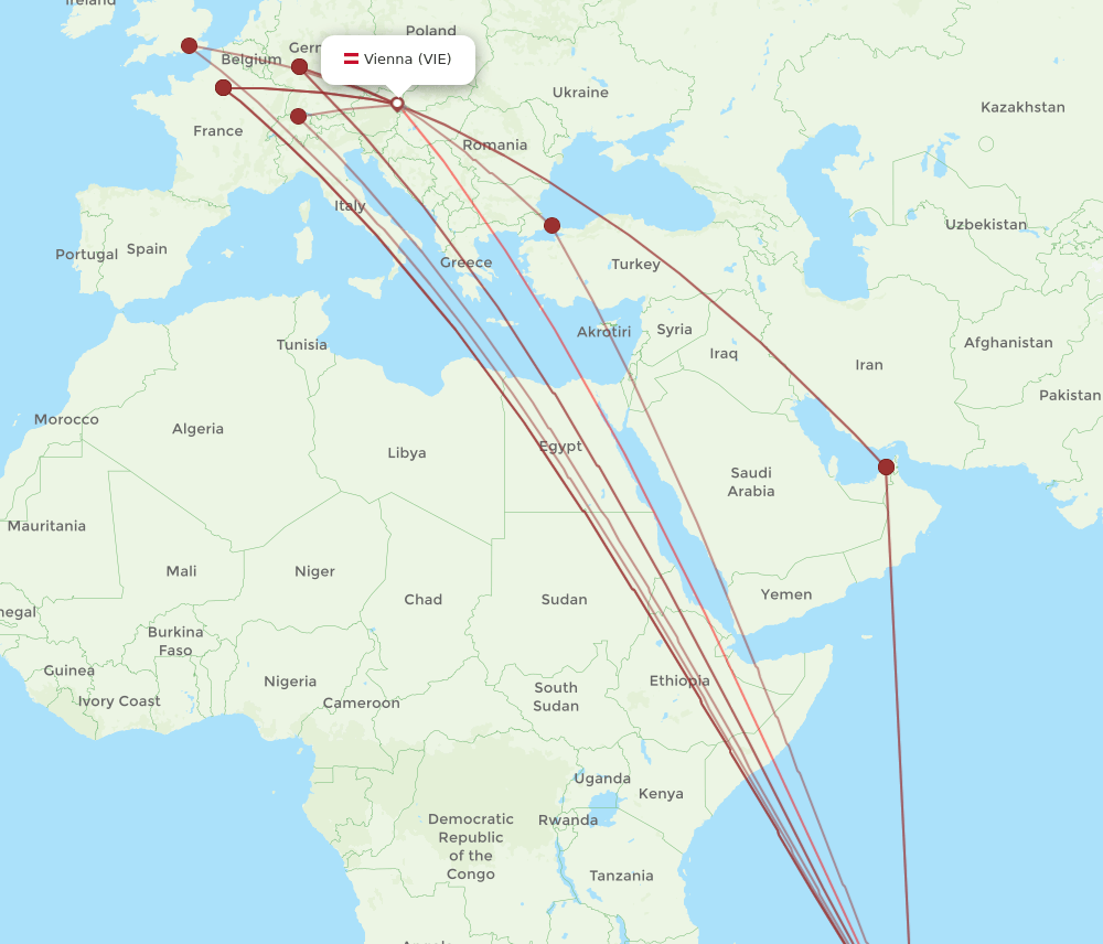 MRU-VIE flight routes