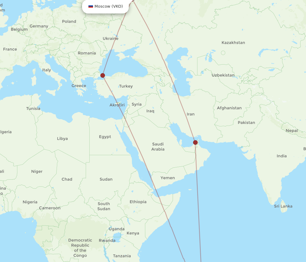 MRU-VKO flight routes