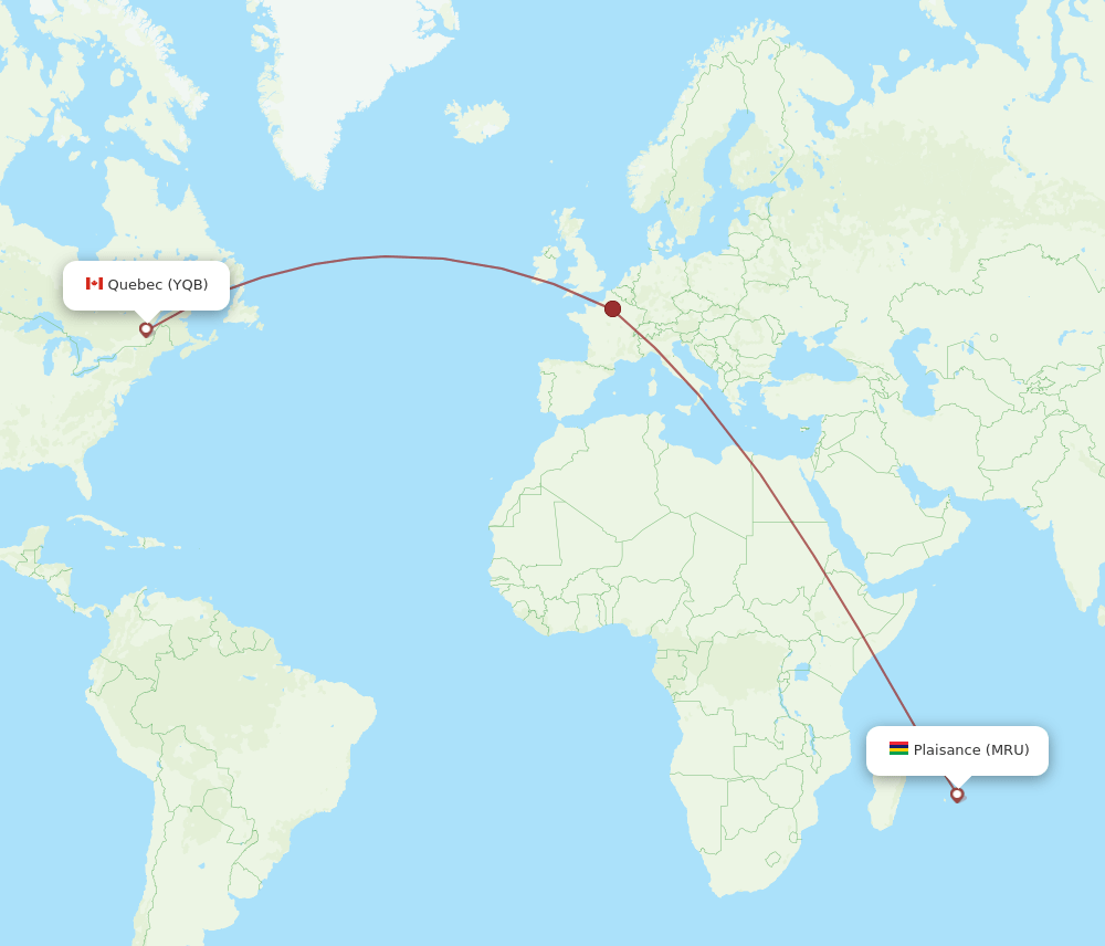 YQB to MRU flights and routes map