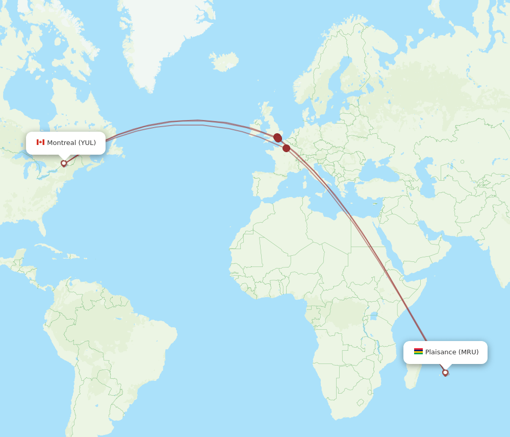 MRU-YUL flight routes