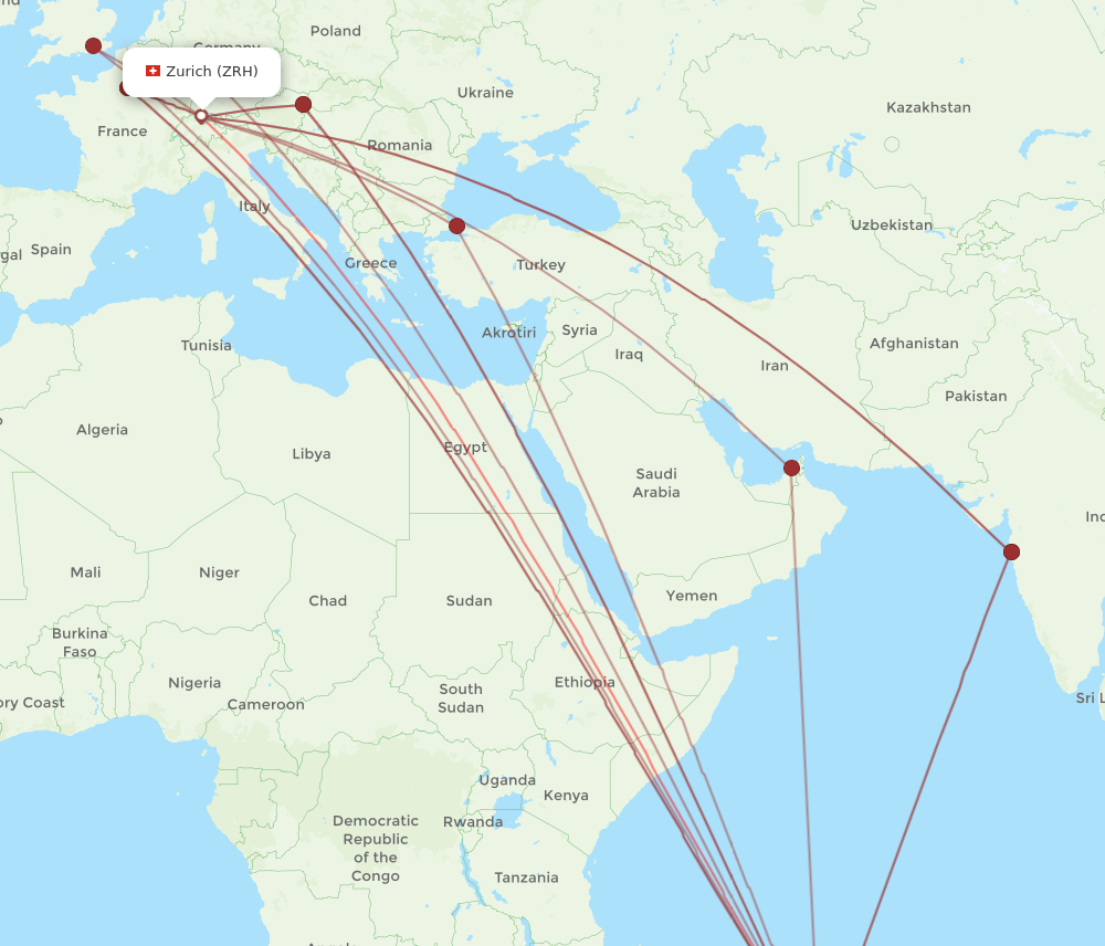 MRU-ZRH flight routes