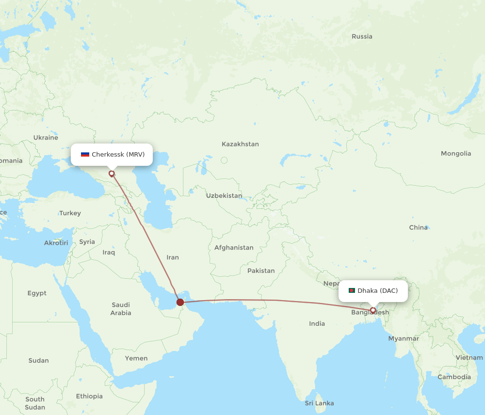 MRV to DAC flights and routes map