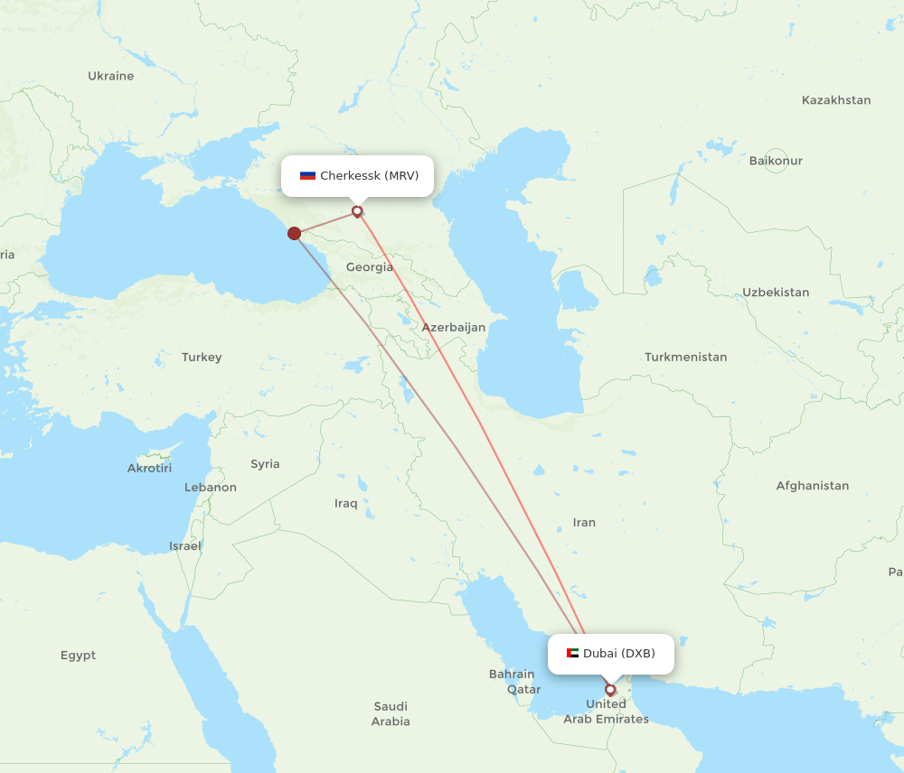 MRV to DXB flights and routes map