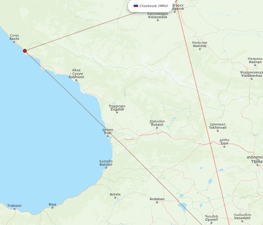 Mineralnye Vody - Yerevan route map and flight paths