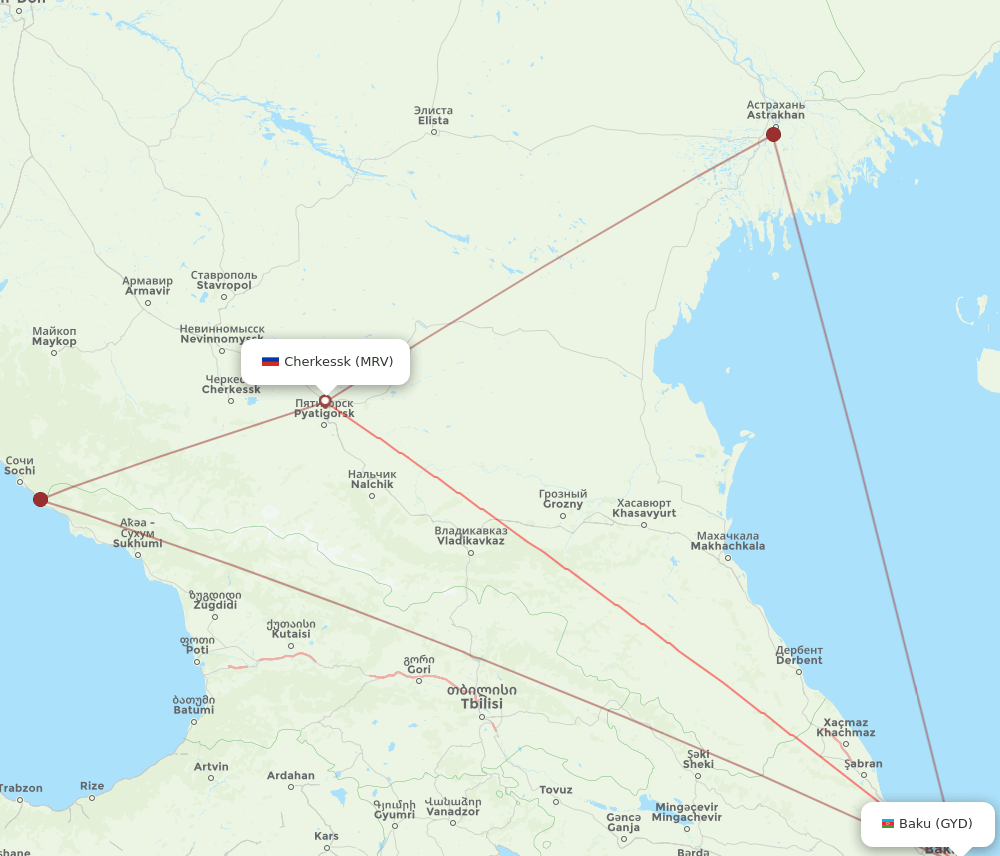 Mineralnye Vody - Baku route map and flight paths