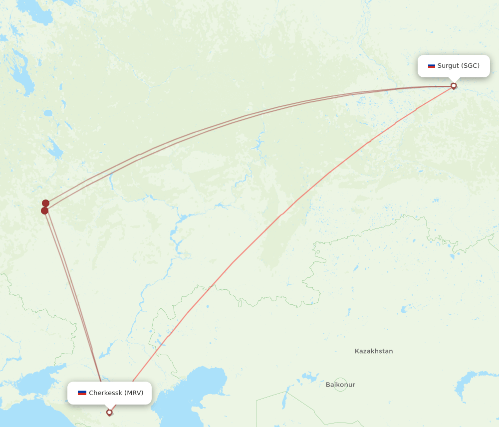 MRV to SGC flights and routes map