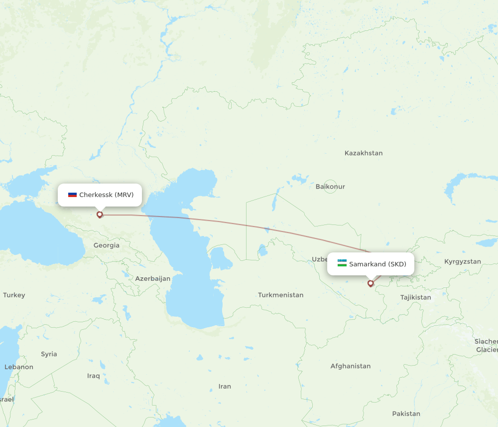 Mineralnye Vody - Samarkand route map and flight paths
