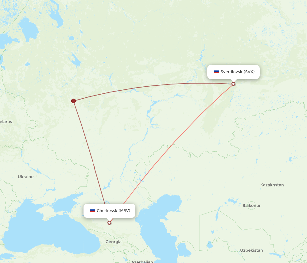 MRV to SVX flights and routes map