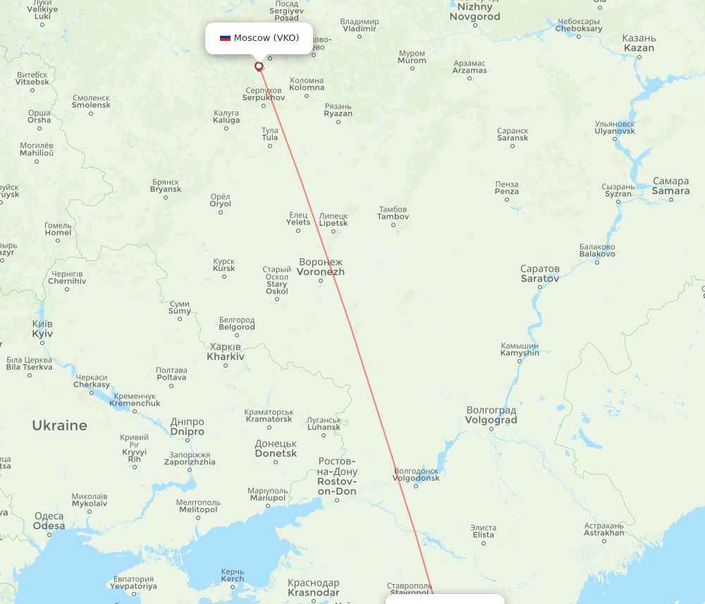 Mineralnye Vody - Moscow route map and flight paths