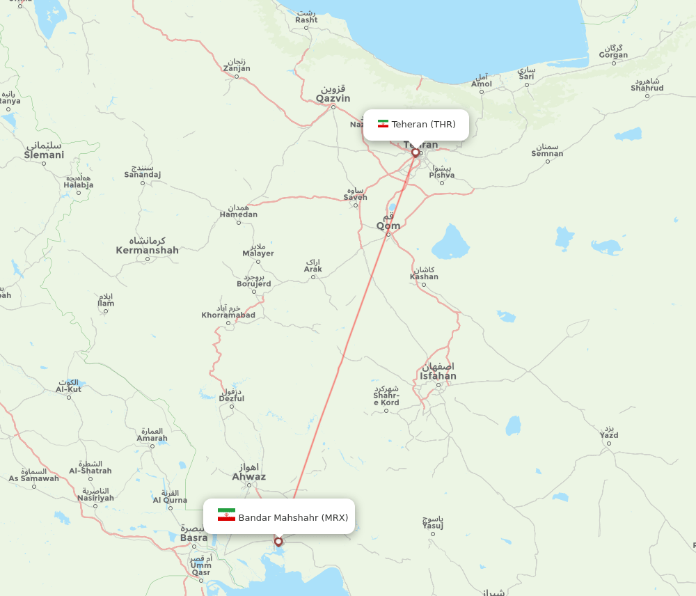 MRX to THR flights and routes map