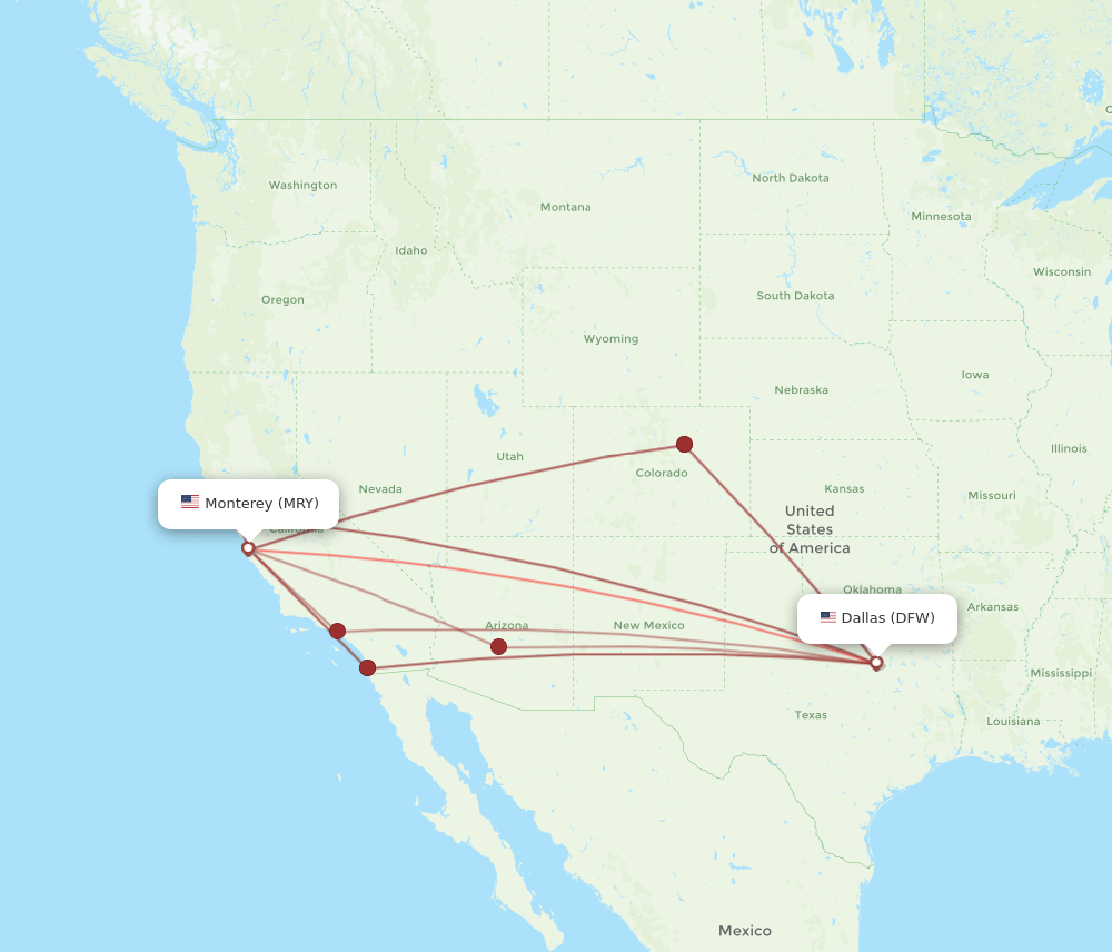 MRY-DFW flight routes