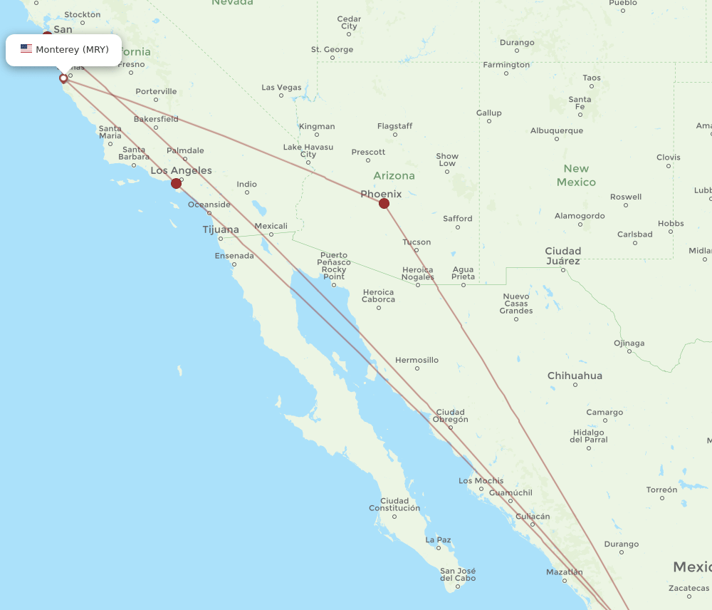 MRY to GDL flights and routes map