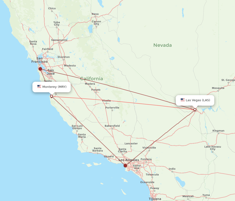 MRY to LAS flights and routes map
