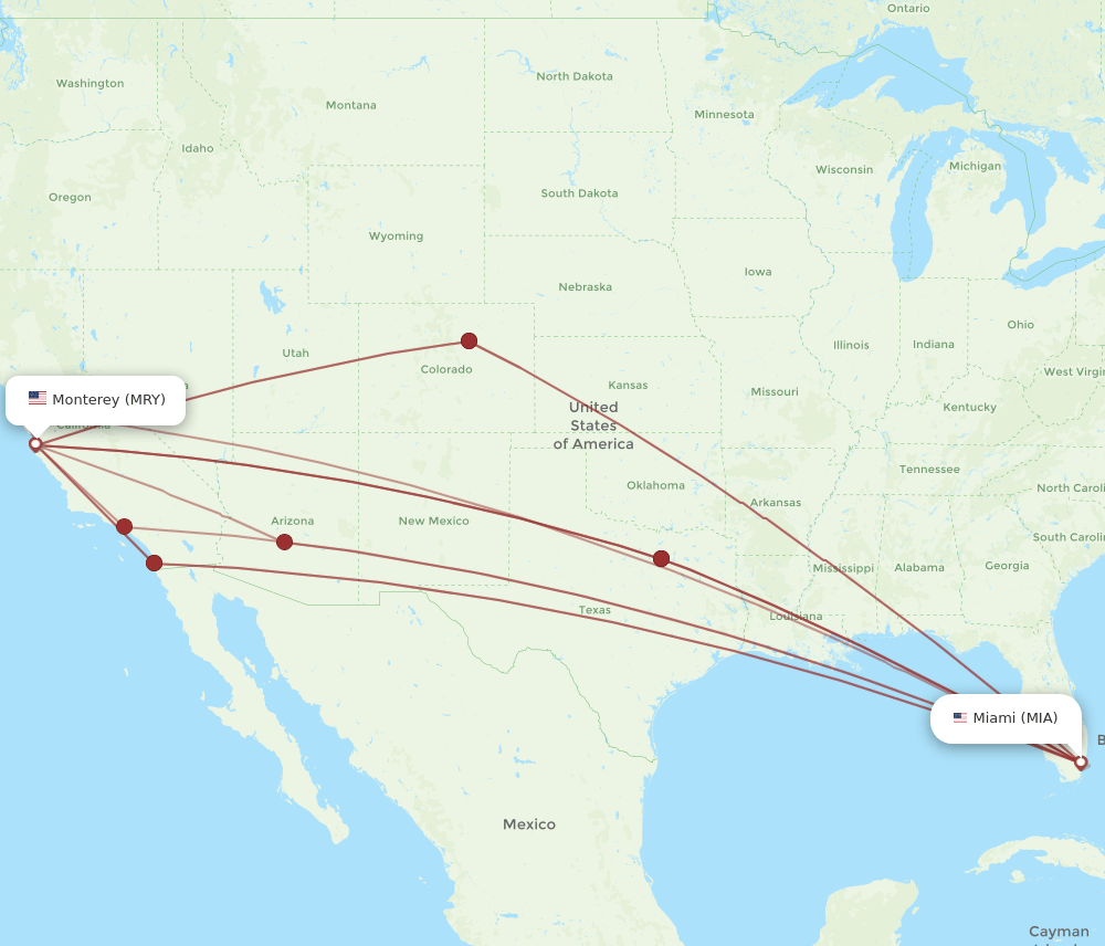 MRY-MIA flight routes