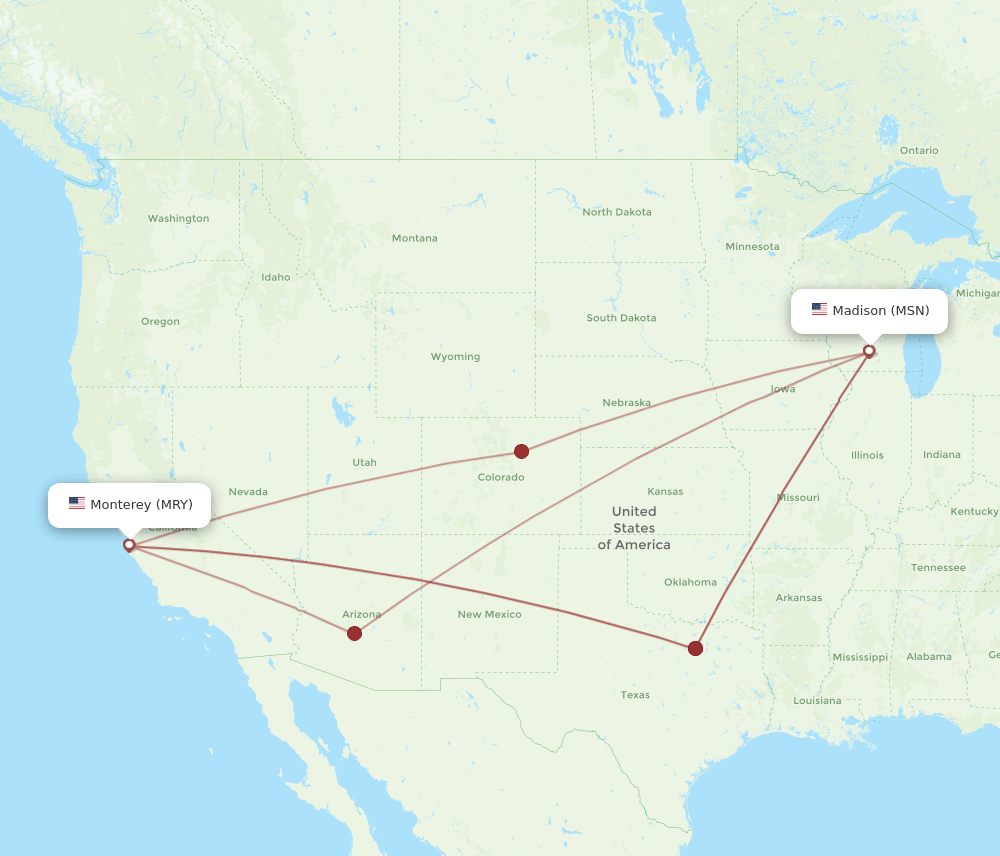 MRY to MSN flights and routes map