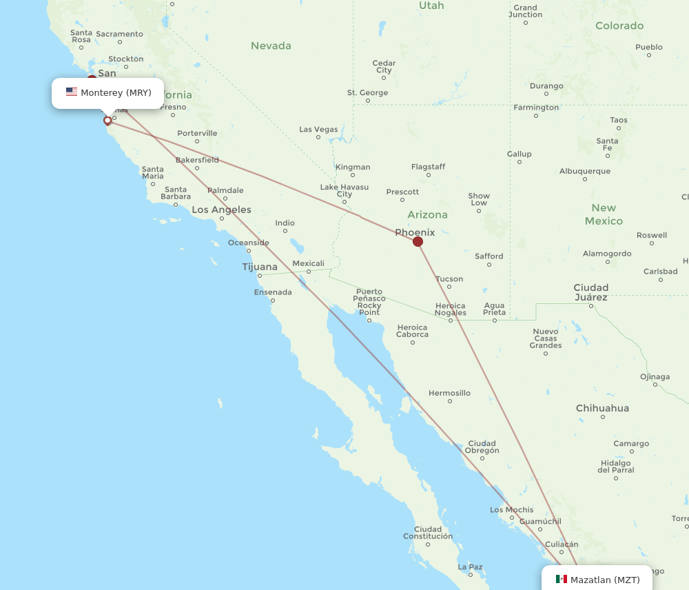 MRY-MZT flight routes