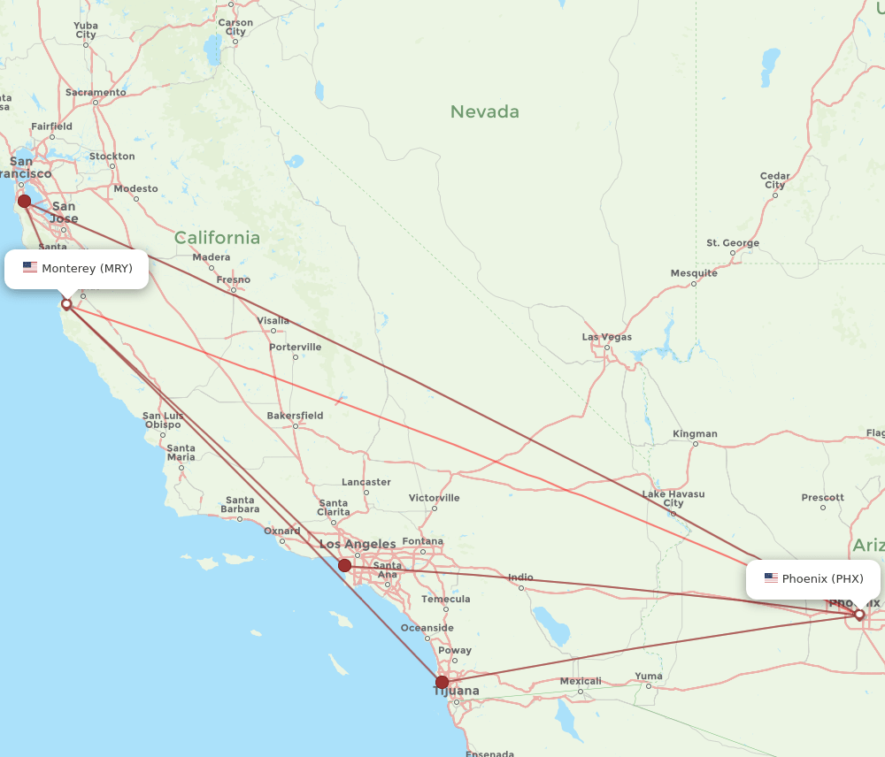 MRY to PHX flights and routes map