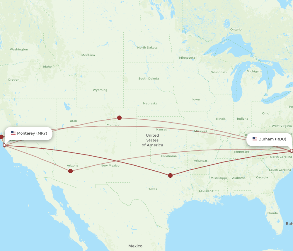 MRY-RDU flight routes