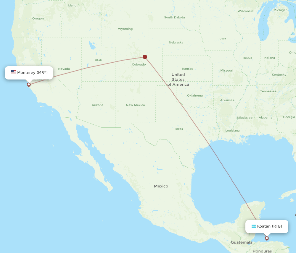 Monterey - Roatan route map and flight paths