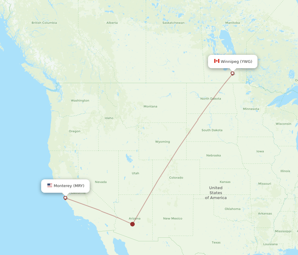 MRY-YWG flight routes